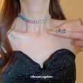 Rhinestone Emerald Square Stud Earring Necklace Set Accessory Women Imperial Breeze Earrings Light Luxury Premium Jewelry Set Wholesale