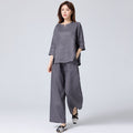 Women's Summer Zen Ethnic Linen 3/4 Sleeve 2-Piece Set 2026 | 2 Piece Outfit Set - Gray Set