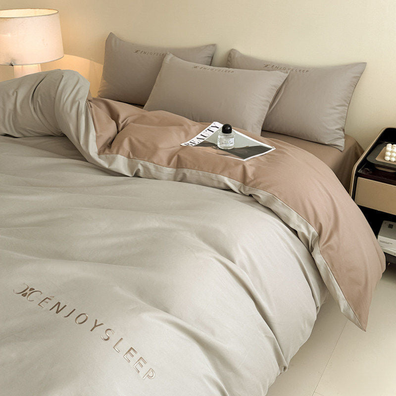 Moon Print Brushed Cotton Embroidered 4-Piece Bedding Set - view 5