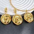 Overseas Dubai Gold 18K Personality Petal Lace Trim Niche Design Pendant Necklace Earrings Set 2-Piece Set Women