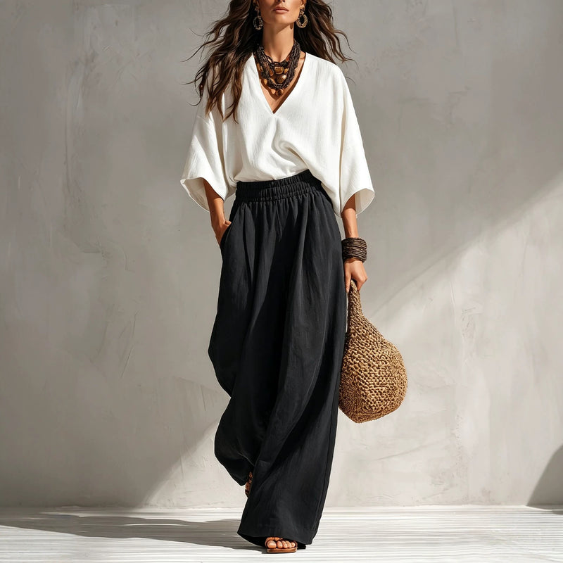 Casual Fashion Batwing Sleeve Wide Leg Pants + Top Set