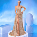 Women's One-Shoulder Sequin Mermaid Slim Fit Premium Evening Gown Party