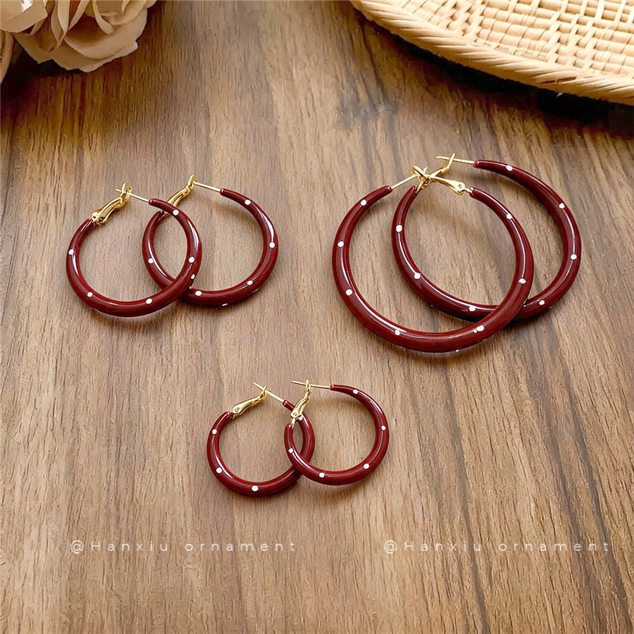 Vintage Enamel Polka Dot Hoop Earrings - view 2