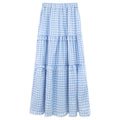 Blue gentle small fresh plaid skirt for women autumn 2025 new high-waisted a-line skirt mid-length cake skirt