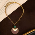 Vintage Rhinestone Leather Necklace Retro Simple Chinese Style Versatile Set Teardrop Geometric Simple Necklace
