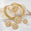 Overseas Western Statement Sunflower Mesh Chain Pendant Aluminum Bead Necklace Bracelet Set Earrings Ring Middle East Wedding Set