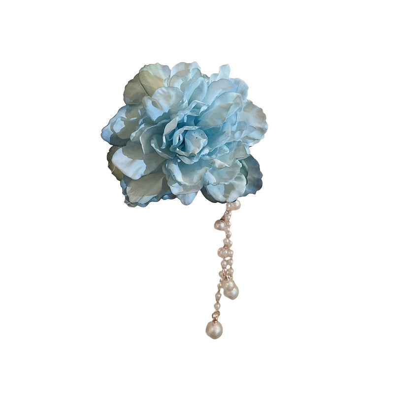 Double-Sided Fabric Flower Pearl Tassel Hair Clip - view 5