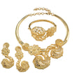 Cross-Border Style Middle East Jewelry Gold Silver Color Necklace Bracelet Set Earrings Ring Set Gold Plated Premium Bride Accessory
