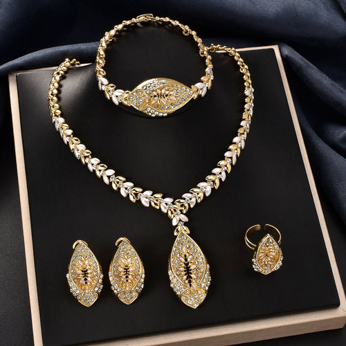 Middle East Style of Bride Jewelry Set Leaf Lens Design Pendant Set Inlay Full Diamond Huawei Beauty Sparkle Dazzling Premium Jewelry
