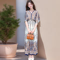 Women's Summer Chinese French Short Sleeve V-Neck Printed Dress + Skirt 2026 - 1-1#