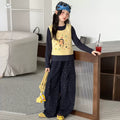 Girls' Cartoon Vest, Base Layer & Floral Cargo Pants - 3-Piece Set