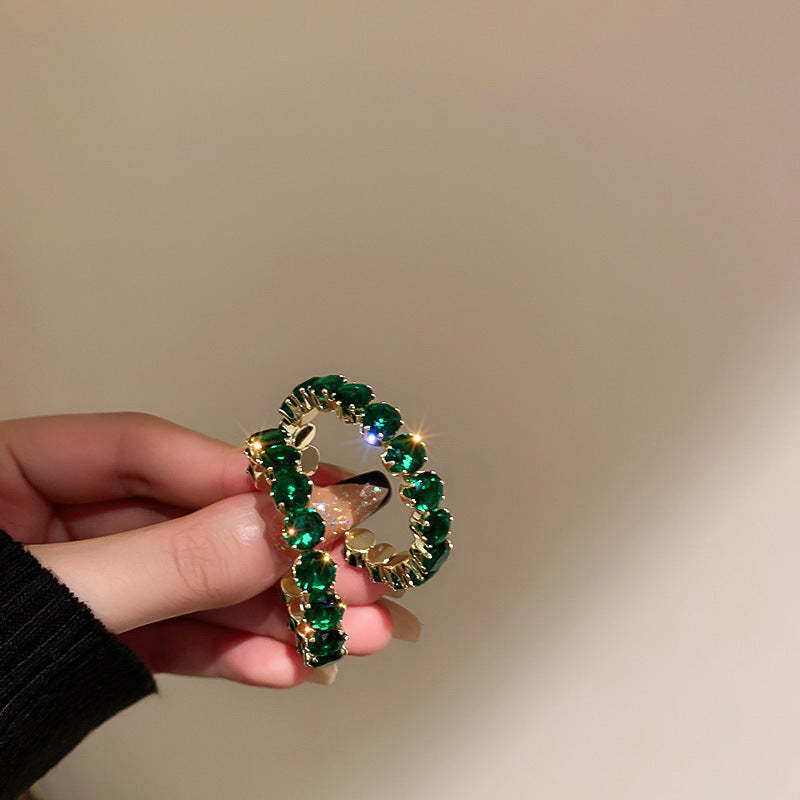 Gold-Plated Rhinestone Cat-Eye Stone Hoop Earrings - view 12