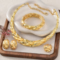 Bestseller EU/US Import 18K Gold Connect Plain Band Necklace Earrings Set Ring Bracelet Set India Women Banquet Jewelry Set
