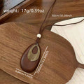Zen Breeze Wood Teardrop Sweater Chain Women Vintage Distressed Metal Lens Long Style Leather String Neo-Chinese Cotton Linen Accessory Item