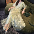 New Chinese Style Beaded Gold-Woven Mesh Long Dress, Summer New