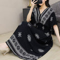 Women's Chinese French Short Sleeve V-Neck Printed Dress + Skirt 2026 - 1-1#