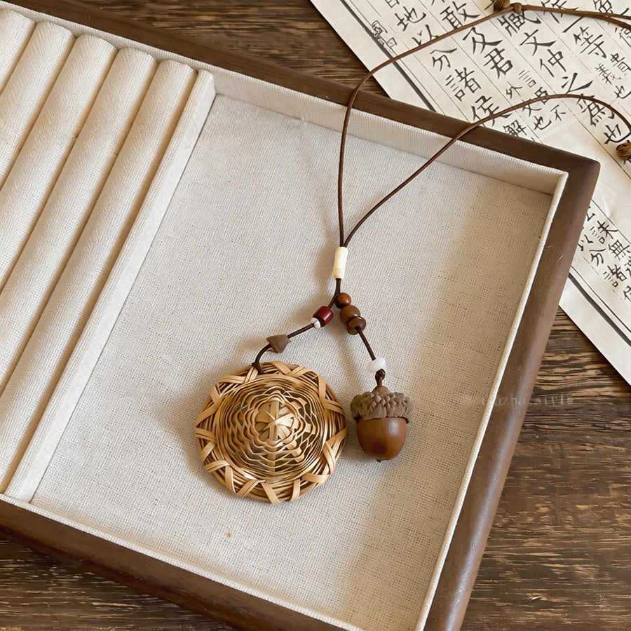 Bohemian Wooden Bead Woven Round Necklace - view 8