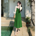 Green Retro French Camisole Dress Set, 2026