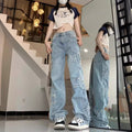 Spring-Summer Embroidered High Waist Loose Wide Leg Straight Leg Pants