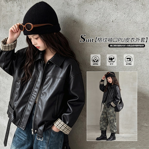 Girls' Retro Moto PU Leather Jacket