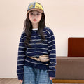 Girls' Striped Knit Cardigan & Crystal Jeans Set - Korean