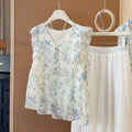 Summer Korean Designer Flutter Sleeve Sleeveless V-Neck Tie-Front Shirt