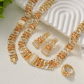 Dubai Breeze Chunky Chain Stripe Gold Set Jewelry Ethnic Style Press Flower Shape Earrings Ring Africa Wedding Jewelry Set
