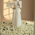 Long Sleeve Evening Gown Set - Blazer Top with Chiffon Maxi Skirt Slim Fit