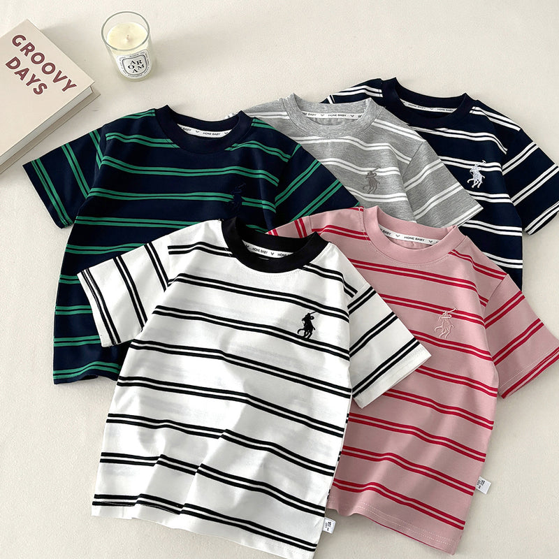 Women's Summer Embroidered Short Sleeve Striped Top 2026 | Casual Blouse - White