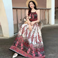 Women's Summer Ethnic Vacation Sleeveless Floral Printed Swing Dress + Camisole + Ski - 4-1#