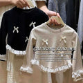Girls' Bow Spliced Lace Base Layer T-Shirt