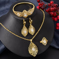 Overseas Dubai Gold 18K Necklace Earrings Set Ring Bracelet Set Ethiopia Women Banquet Jewelry Set Bead Gem