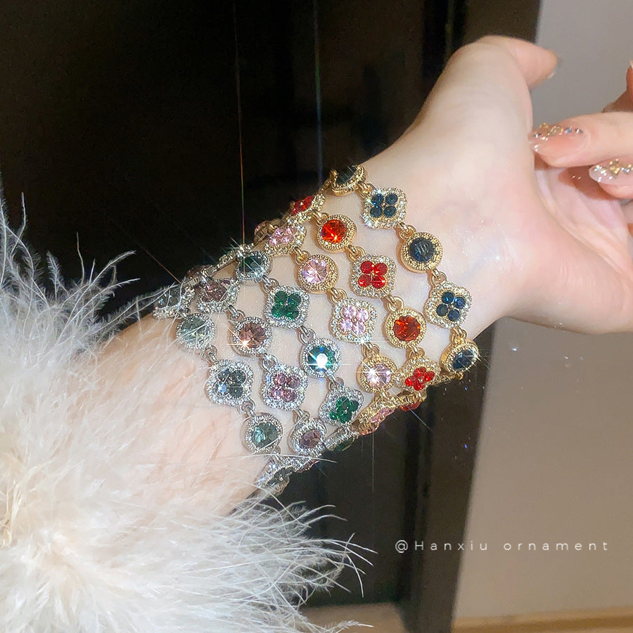 Rhinestone Floral Round Clasp Bracelet - view 3