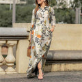 Women's Casual Lapel Collar Printed Floral Long Dress + Shirt + Skirt 2026 - Blue