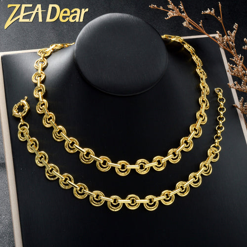 Western Gold Plated Cable Chain O Lettering Clasp Chunky Chain Bracelet Necklace Set Streetwear Hip-Hop Necklace Bracelet Set Wholesale