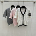 Spring School V-Neck Fake Two-Layer Color-Block Knit Top + Cardigan
