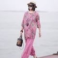 Spring-Summer Fashion Slimming Ramie Printed Loose Lantern Pants + Top 2-Piece Set