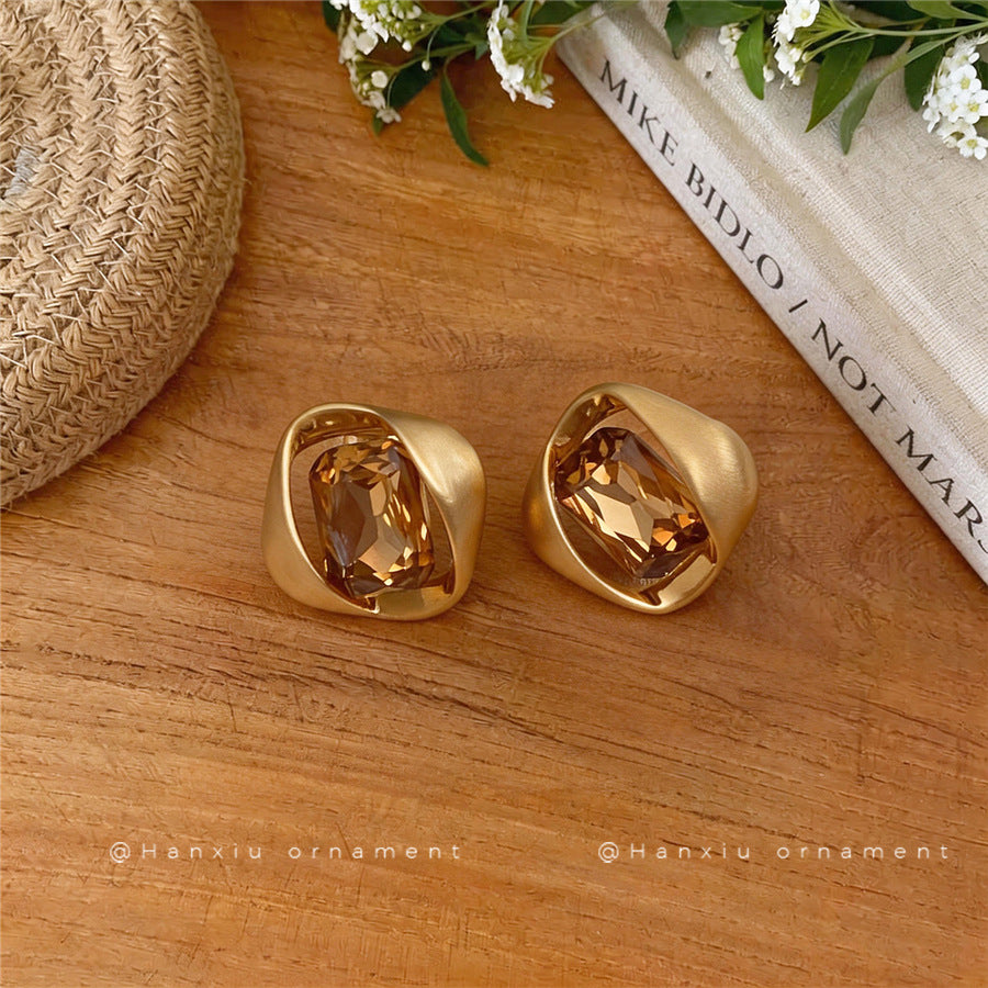 18K Gold-Plated Square Rhinestone Stud Earrings - view 4