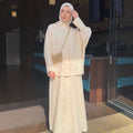 Fall Retro Casual Long Sleeve Lapel Collar Loose Cardigan + Shirt + Long Skirt Set