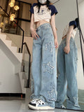 Spring-Summer Embroidered High Waist Loose Wide Leg Straight Leg Pants