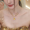 Sparkle Zircon Teardrop Cubic Zirconia Necklace Earrings Elegant Premium Clavicle Chain Banquet With Gown Choker Women Jewelry Set