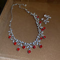 French Retro Bride Crystal Teardrop Fringe Necklace Earrings Set Premium Knot Wedding Dress Accessory Item Elegant