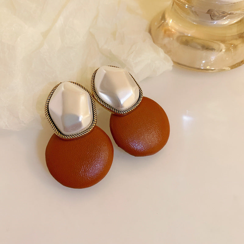 Vintage Brown Color-Block Statement Earrings - view 12
