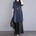 Summer Artistic Plus Size Cotton Short Sleeve Loose Mid-Length Long Wide Leg Pants + Shirt Set