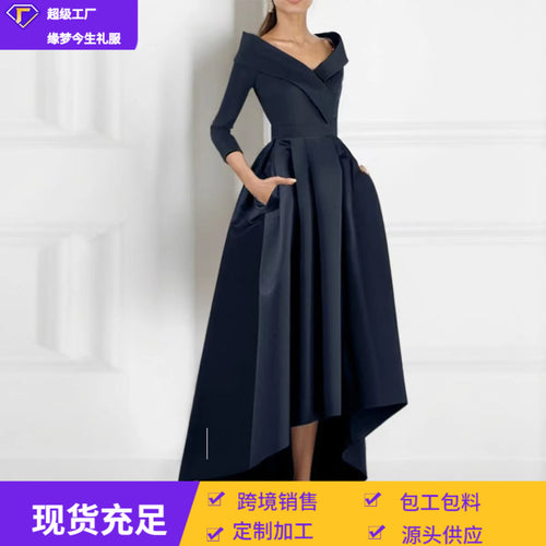 宴会晚礼服女2026新款独立站显瘦前短后长气质优雅名媛长袖连衣裙