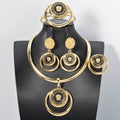 Overseas Fashionable Dubai Gold Versatile Elegant Gold Geometric Type Statement Necklace Bracelet Set Earrings Ring Jewelry Set