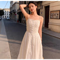 White Heavy Embroidery Camisole Dress, French Style Fitted A-Line