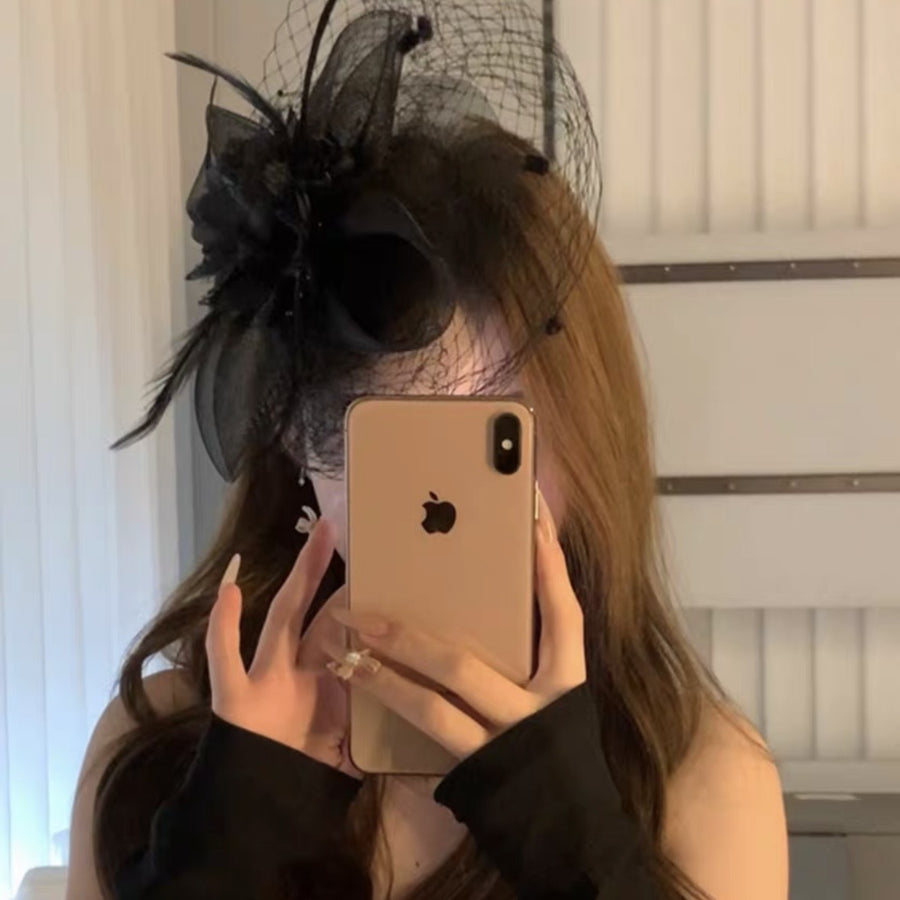 French Floral Feather Mesh Headband - view 3