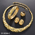 Bestseller EU/US Import 18K Gold Connect Plain Band Necklace Earrings Set Ring Bracelet Set India Women Banquet Jewelry Set