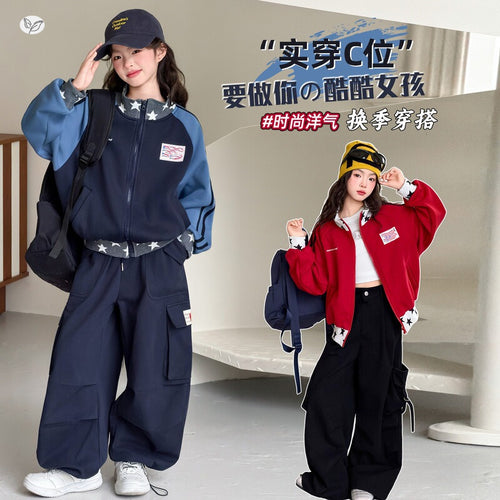 Girls' American Star Contrast Jacket & Cargo Pants Set